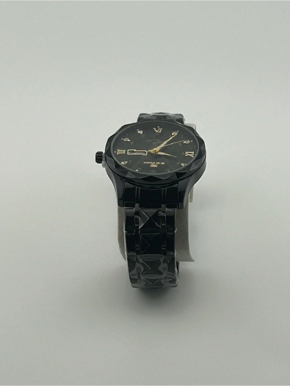 Va Va Voom Men's Black Dress Watch with Gold Accents
